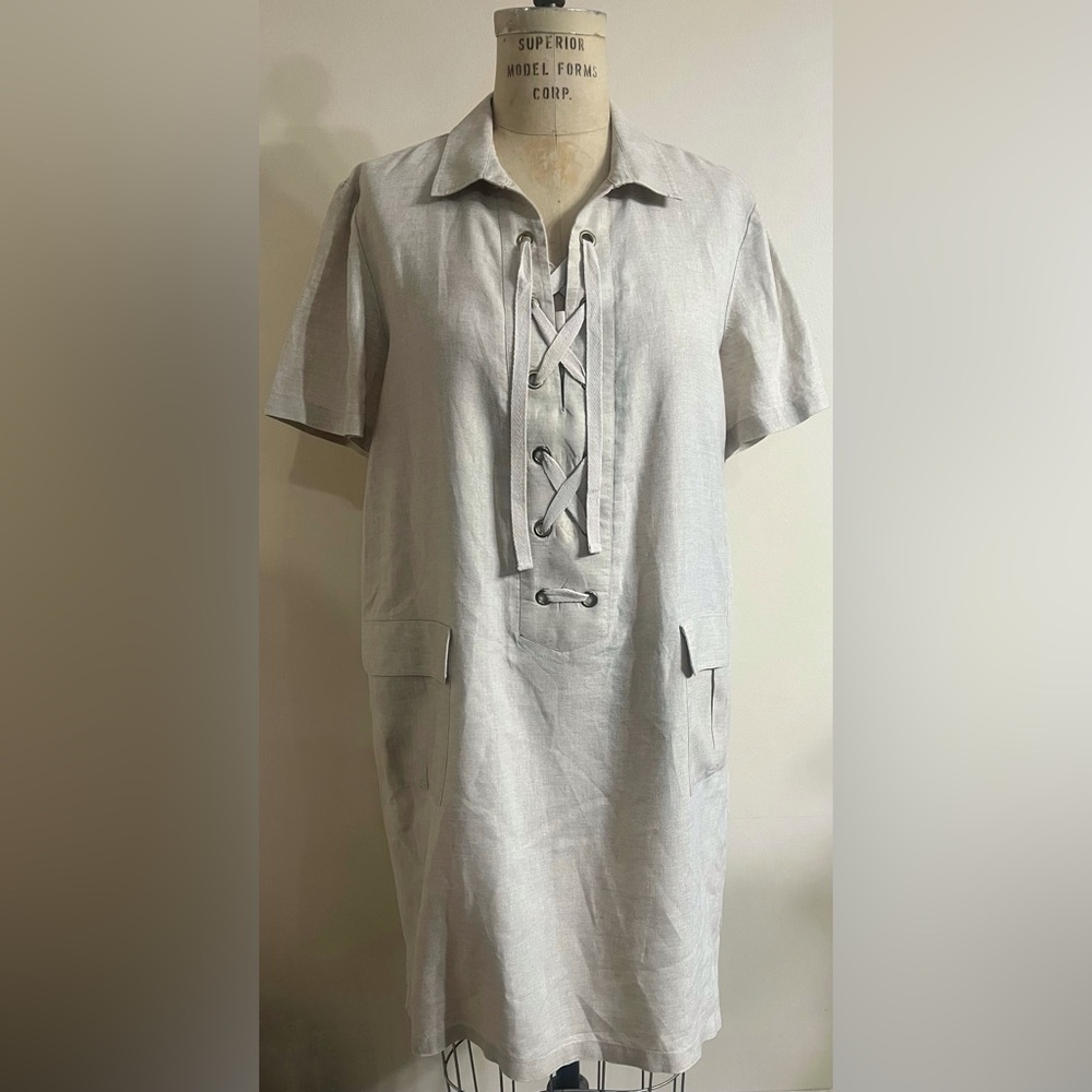 Chico's Linen Short Sleeve Collared Shirt Dress 3